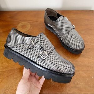 AGL • Netty Shoe platform loafer slip on chunky monk strap buckle metallic